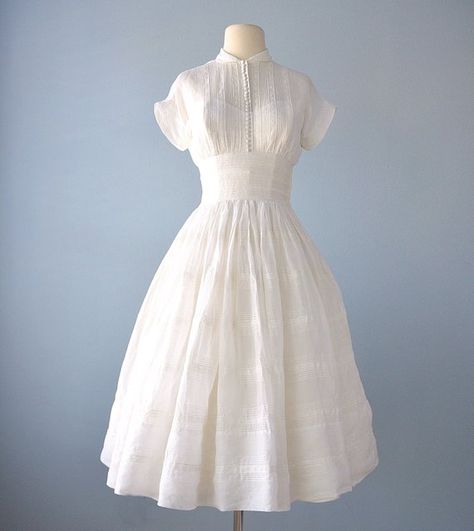 RESERVED Vtg 1950s Wedding Dress...Winter White Cotton Organza | Etsy 1950s Wedding Dress Tea Length, Vintage Wedding Dress 1950s, Organza Wedding Dresses, Wedding Dress Winter, Gaun Koktail, 1950s Wedding Dress, Rockabilly Wedding, Petite Wedding Dress, 1950s Wedding