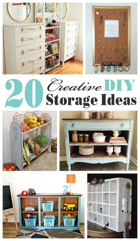 Creative DIY Storage Ideas- mostly upcycled and repurposed ideas...my favorite! Dresser Top Organization Ideas, Creative Storage Ideas, Diy Storage Ideas, Upcycle Storage, Diy Bedroom Storage, Repurposed Dresser, Crate Diy, Happy Sunday Friends, Sunday Friends