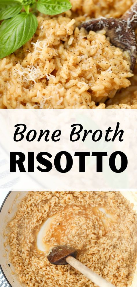 Looking for a new way to use your homemade bone broth? Try this creamy bone broth risotto recipe with parmesan, butter, and rice. Silky smooth and simply satisfying, classic risotto is a beloved side dish for a reason - it's absolutely delicious! Recipes That Use Bone Broth, Recipes That Use Beef Broth, Bodytrim Recipes, Recipe For Bone Broth, Bone Broth Instant Pot, Bone Broth Recipes, Homemade Broth, Cooking Grains, Instant Pot Yogurt