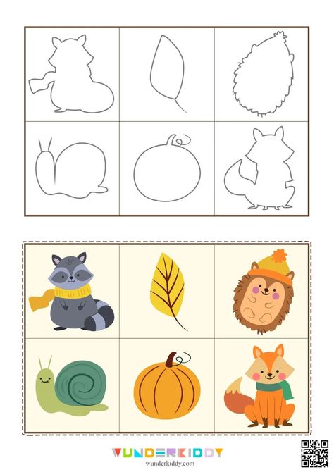 Autumn Objects, Autumn Bingo, Montessori Crafts, Emotions Preschool, Matching Worksheets, Fall Games, Preschool Activities Toddler, Autumn Activities For Kids, Color Image