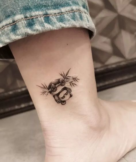 Panda Tattoo Ideas For Women, Panda And Koala Tattoo, Panda Bamboo Tattoo, Tato Panda, Little Animal Tattoos, Koala Tattoo Ideas, Bear Tattoos Feminine, Cute Bear Tattoo, Cute Panda Tattoo