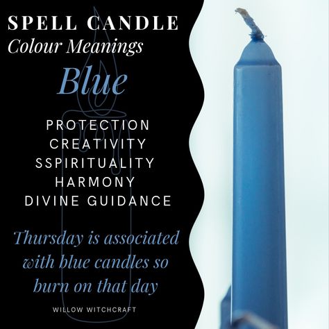 Blue Willow Witchcraft Blue Candle Spells, Blue Candle Magic, Thursday Magick, Candle Color Meanings Magic, Candle Magic Colors, Colour Meanings, Candle Magik, Candle Magick Spells, Candle Color Meanings