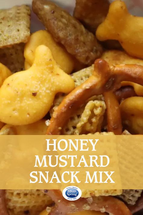 Honey Mustard Chex Mix Recipes, Snack Mix With Sesame Sticks, Honey Mustard Snack Mix Recipe, Munch Mix Recipes, Pub Mix Recipe Snacks, Goldfish Snack Mix Recipes, Mustard Snacks, Pub Mix Recipe, Rye Chips