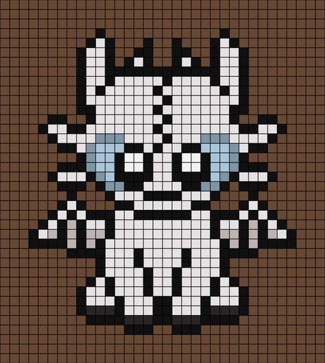 A pixel art template of the white dragon from How to Train your Dragon, called Light Fury. She is sat down, has her wings out and smiling. Pixel Art Stitch, Pixel Art Dragon, Pixel Kawaii, Minecraft Dream, Crafting Corner, Arte Doodle, Pixel Beads, Easy Pixel Art, Pixel Art Templates