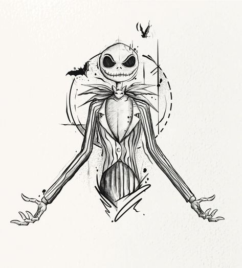 I will create a unique tattoo design Tim Burton Tattoo Designs, Jack Skellington Tattoo Design, Nightmare Before Christmas Sketches, Tattoo Ideas Demon, Little Nightmares Tattoo, Halloween Characters Drawings, Tim Burton Tattoo Ideas, Jack Skeleton Tattoo, Nightmare Before Christmas Tattoo Ideas