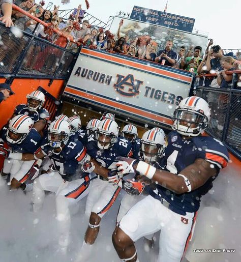 Auburn takes the field!   #WarEagle #AuburnFootball    #NCAA #CollegeFootball  For Great Sports Stories, Funny Audio Podcasts, and Football Rules Tutorial RollTideWarEagle.com Auburn Outfits, Auburn Ideas, Funny Audio, Football Rules, Auburn Tigers Football, Football Parties, Hail State, Auburn Alabama, Auburn Football