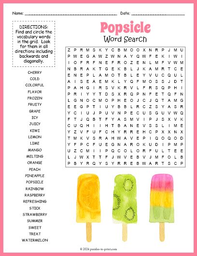 Free Printable Popsicle Word Search Magic Squares Math, Word Searches For Kids, Sound Activities, Free Word Search Puzzles, Kids Word Search, Letter Sound Activities, Word Search Puzzles Printables, Free Printable Word Searches, Puzzle Worksheet