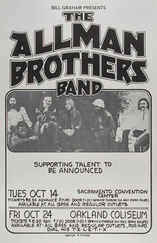 Allman Brothers Typography Rock Band Collage, Band Fonts, Band Concert Poster, Band Collage, Oakland Coliseum, The Allman Brothers, Bill Graham, Vintage Concert Posters, Allman Brothers Band