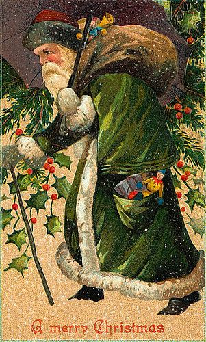 Vintage Christmas/Santa Claus Postcard | Flickr - Photo Sharing! Images Noêl Vintages, Victorian Santa, Green Santa, Vintage Christmas Images, Holiday Poster, Christmas Graphics, Old Christmas, Old Fashioned Christmas, Antique Christmas