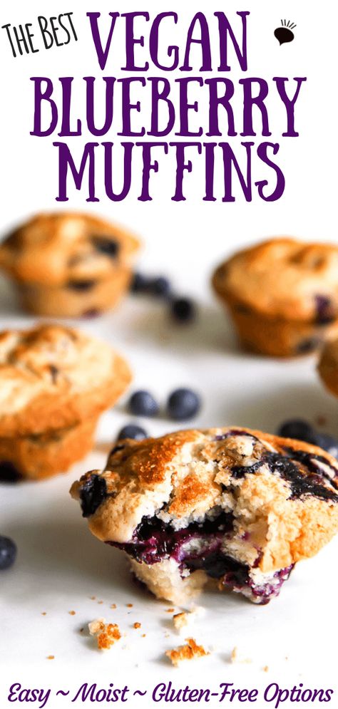 Muffins Chocolate Chip, Vegan Blueberry Muffins, Easy Blueberry Muffins, Best Blueberry Muffins, Vegan Baking Recipes, Vegan Muffins, Lemon Blueberry Muffins, Vegan Brunch, Vegan Blueberry