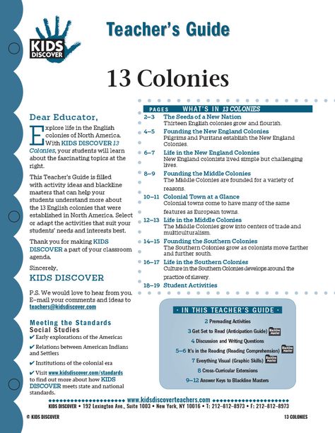 This 12-page Teacher Guide on 13 Colonies is filled with activity ideas and blackline masters that can help your students understand more about the 13 English colonies that were established in North America. Select or adapt the activities that suit your students’ needs and interests best. Teaching The 13 Colonies, Colonization Of America, 13 Original Colonies Activities, 13 Colonies Projects, Social Geography, 13 Colonies Activities, Current Events Worksheet, History Homeschool, 8th Grade History