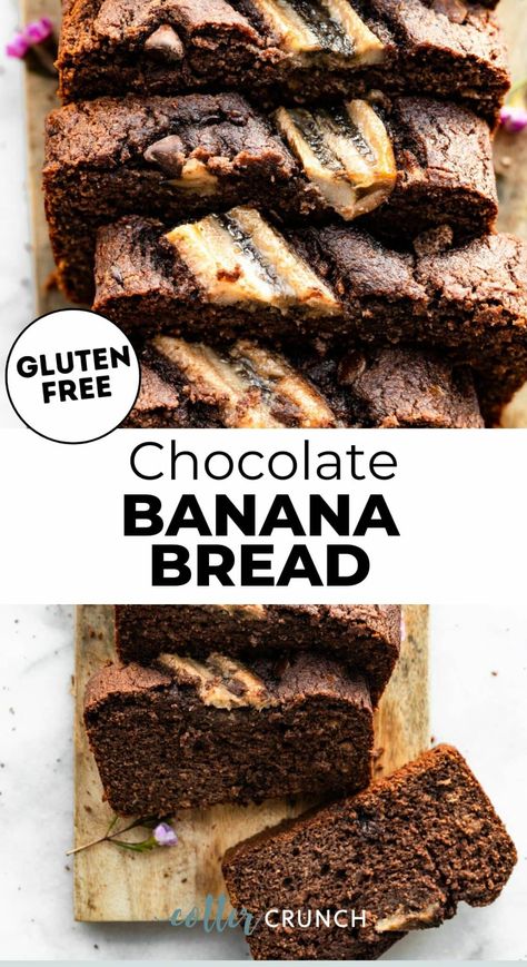 Gluten Free Chocolate Banana Bread is made with simple, budget-friendly ingredients for a rich, fudgy bread that’s better than your local bakery’s. Lightly sweetened and dairy-free, it’s loaded with rich chocolate in every bite for a sweet breakfast or satisfying dessert! Endo Recipes, Heavenly Dessert Recipe, Antipasto Platters, Gf Cookies, Best Gluten Free Desserts, Gluten Free Meal Plan, Gf Breakfast, Local Bakery, Gluten Free Banana Bread