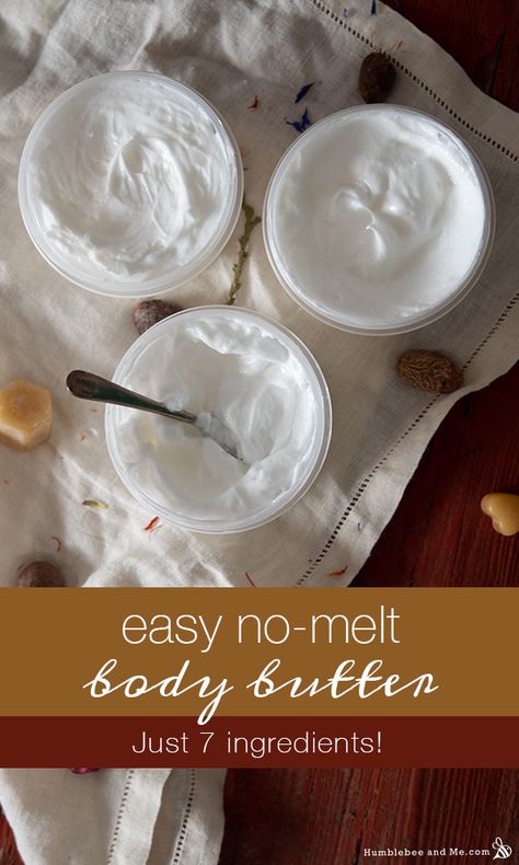 If you’ve been frustrated by heavy, melt-prone body butters, this is the formulation for you. In this post I’ll be teaching you how to make an easy 7-ingredient body butter that is lighter than traditional DIY body butters, won’t melt … Continue reading → Easy Body Butter Recipes, Diy Body Cream, Emulsified Body Butter, Diy Body Butter Recipes, Homemade Lotion Recipe, Homemade Body Lotion, Skincare Recipes, Homemade Body Butter, Diy Body Butter