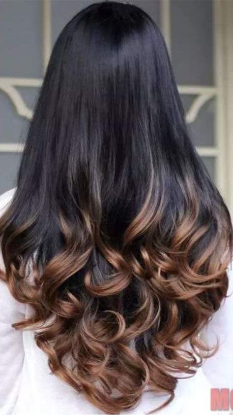 Highlights On Ends Of Hair Brunettes, Lower Hair Highlights, Highlights On Lower Part Of Hair, Brown Highlights Indian Hair, Hair Highlights For Indian Hair, Black Hair With Brown Tips, Hair Highlights For Black Hair Indian, Black Hair Balayage Indian, Dark Hair Ombre