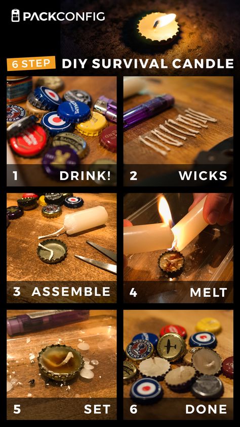 Make your own survival candle in 6 easy steps, using common household item. A few years back Mrs Config put together an Altoids tin fire kit for me which included these really useful homemade bottle lid candles.   With her help, I put together a tutorial to pass on this simple hack, all using items I found lying around my in-laws house as I’m a believer in reusing and recycling wherever possible. Altoid Tin Fire Starter Kit, Altoids Survival Kit, Survival Crafts For Kids, Altoid Survival Kit, Homemade Survival Gear, Survival Kit Diy, Survival Tin, Survival Kit Ideas, Survival Candle