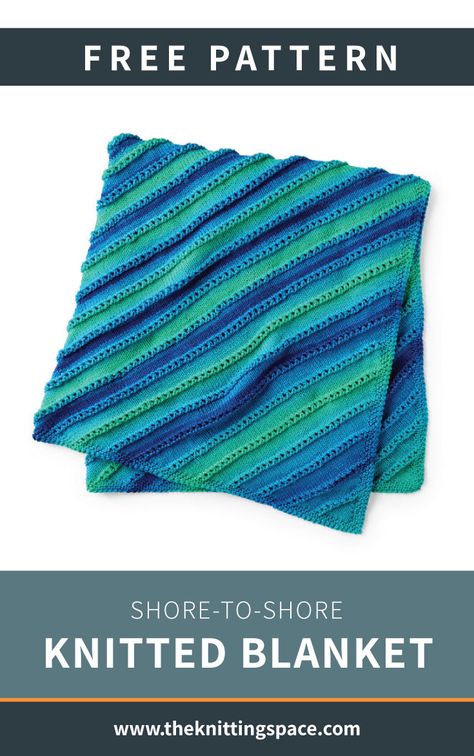 Photo of a blue and green folded knitted striped corner ro corner blanket with text which says " Free Pattern: Shore-To-Shore knitted blanket, theknittingspace.com" Knit Afghan Patterns Free, Winter Knitting Patterns, Knit Afghan Patterns, Handmade House, Easy Knitting Patterns Free, Easy Knitting Projects, Knit Dishcloth, Baby Knits, Baby Knitting Patterns Free