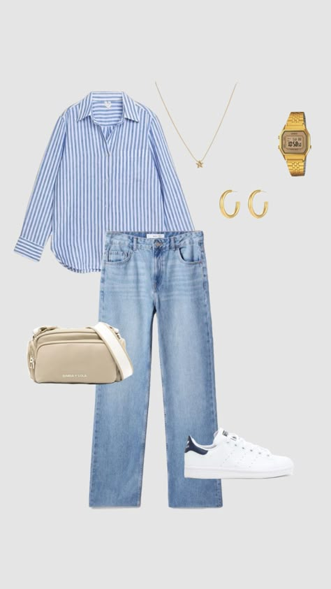 Stripped Shirt Women Outfit, Blue Stripped Shirt Outfit, Stripped Shirt Women, Shirt Women Outfit, Town Outfits, Fifties Fashion, Fasion Outfits, Outfit Inspo Casual, Everyday Fashion Outfits