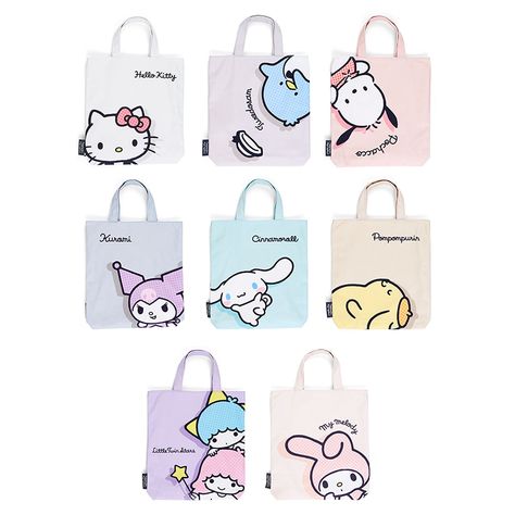 Sanrio Goodie Bags, Sanrio Besties, Sanrio Tote Bag, Painted Totes, Kawaii Tote Bag, Pompompurin Pochacco, Sanrio Tote, Sanrio Collection, Anime Tote Bag