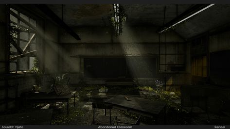 ArtStation - Abandoned Classroom [UE4], Sourabh Vijeta Abandoned Classroom, Ancient Sith, Abandoned Library, Ruined City, Rpg Map, Wooden Rack, Dreamcore Weirdcore, Pixel Art Games, Interior Architect