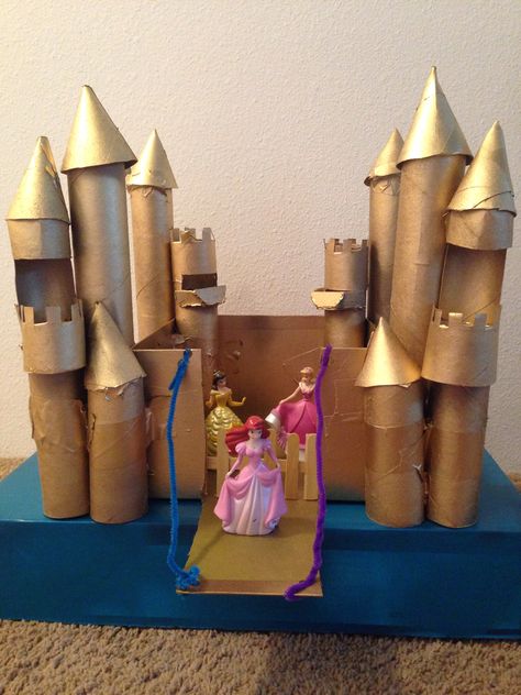 Castle craft with paper towel and toilet paper rolls Toilet Paper Roll Castle, Craft With Paper, Castle Crafts, June Calendar, Castle Project, Castle Party, Rapunzel Birthday, Cardboard Castle, Cardboard Diy