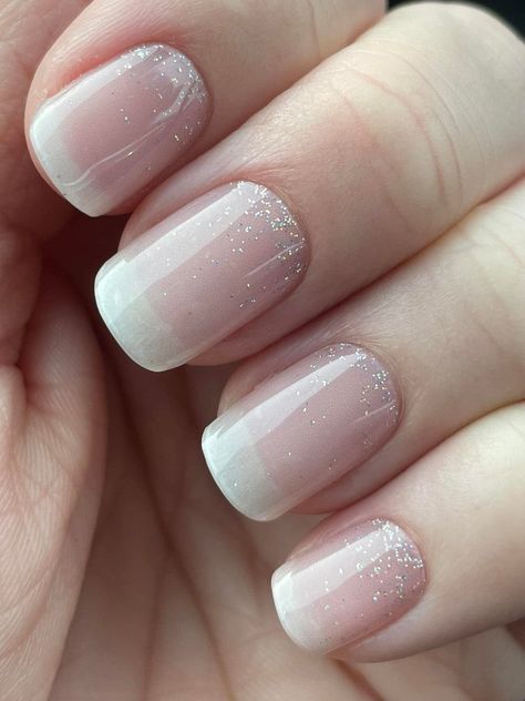 Our In the-Mood-for-Love semi cured gel nail stickers features a beautiful ombre effect with a mix of delicate pink and white hues. This signature style is our best-seller and suitable for everyone, adding a touch of timeless elegance to any occasion.Whether you're heading out for a romantic dinner, a night out with friends, or simply want to add a touch of glamour to your everyday look, or don't know where to start, our In the Mood for Love nail stickers is the perfect choice. Sheer Glitter Nails, Ombre Sparkle Nails, Sparkle French Manicure, Ombre French Tip, French Tip Gel, French Fade Nails, Ombre French Nails, Ombre French Tips, French Tip Gel Nails