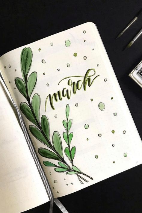 March Bujo Cover Page, Design In Journal, March Title Page, Aesthetic Designs For Notes, Cover Ideas For Project, Cute Designs For Projects, Index Design Ideas, Boulet Journal March, Cover Design For Project