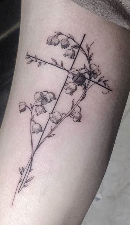 Victorian Floral Tattoo, Lily Of The Valley Tattoos, Pretty Cross Tattoo, Lily Of The Valley Tattoo, Water Lily Tattoos, Valley Tattoo, Secret Tattoo, Western Tattoos, Skeleton Hand Tattoo