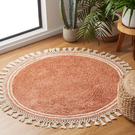 Langley Street Huguley Easy Care 201 Area Rug In Rust / Ivory | Wayfair Solid Area Rugs, Cotton Area Rug, Circle Rug, Cozy Room, Washable Area Rugs, Machine Washable Rugs, Rug Store, My New Room, Round Rugs