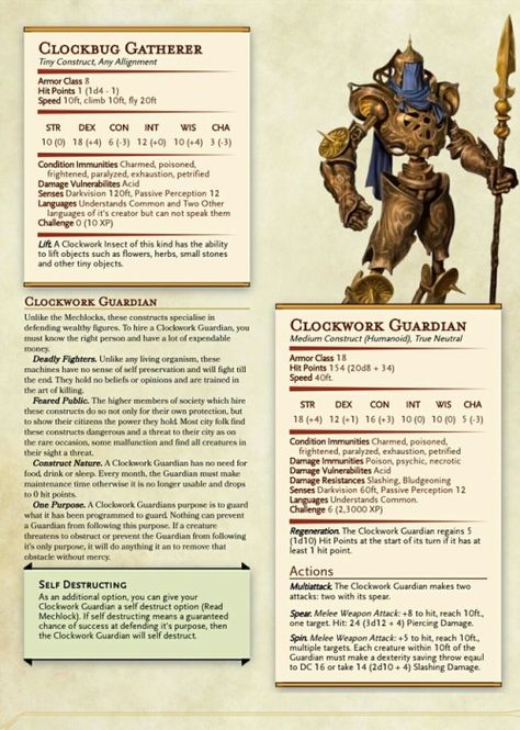 Clockwork constructs, part 2 Dnd Steampunk Monster, Steampunk Dnd Items, Ebberon Dnd, Dnd Clockwork, Shadow Rogue, Dnd Steampunk, Steampunk Monster, 5e Monsters, Homebrew Monsters