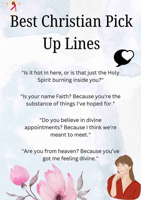 Best Christian Pick Up Lines Bible Pickup Lines, Lds Pick Up Lines, Bible Pick Up Lines, Christian Rizz Pick Up Lines, Christian Pickup Lines, Bible Rizz, Mormon Pick Up Lines, Christian Rizz, Cheesy Pick Up Lines