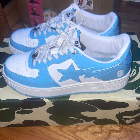 Blue bapesta luxury sneakers Bape Shoes Outfits Women, Blue Bape Shoes, Bape Shoes Outfit, Bapesta Shoes, Bape Shoes, Bape Sta, Dream Shoe, Shoes For Sale, Luxury Sneakers