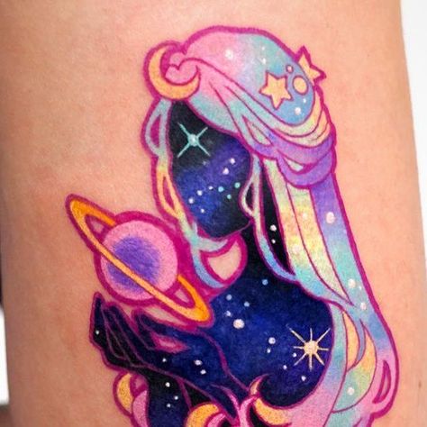 SIGAK on Instagram: "Lovely candy galaxy girl🍭 #시각타투 #sigaktattoo" Kawaii Space Tattoo, Galaxy Tattoo, Kawaii Tattoo, 4 Tattoo, Tattoos Geometric, Cute Little Tattoos, Tatuaje A Color, Space Tattoo, Most Popular Tattoos