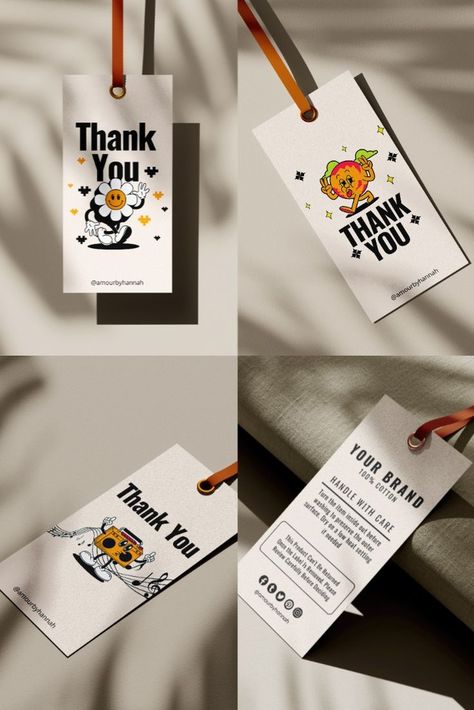 Price Tag Template, Hang Tags Clothing, Hang Tag Design, Thank You Messages, Retro Clothing, Tag Template, Label Templates, Tag Design, Canva Templates