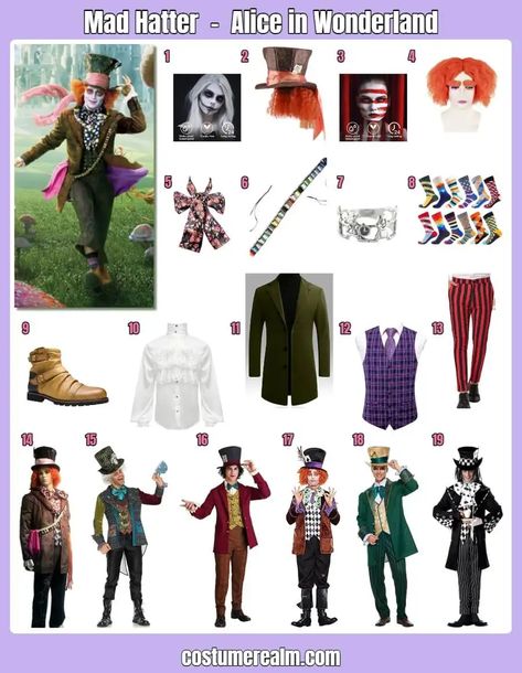 How To Dress Like Mad Hatter Guide For Cosplay & Halloween Madd Hatter Outfits, Mad Hatter Outfit Ideas For Men, Easy Mad Hatter Costume Men, Johnny Depp Mad Hatter Costume, Max Hatter Costume, Mad Hatter Cosplay Men, Alice In Wonderland Male Version, Mad Hatter Costume Male, Mad Hatter Inspired Outfit Men