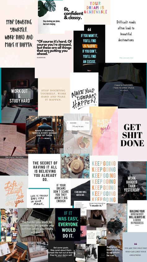 Positive Collage Wallpaper, Cute Motivational Wallpapers Aesthetic, Asthetic Motivational Wallpapers, Motivational Quotes Collage, Motivational Collage Wallpaper, Quote Collage Wallpaper, Asthetic Quote Wallpapers, Motivation Quotes Wallpaper, Quotes Collage