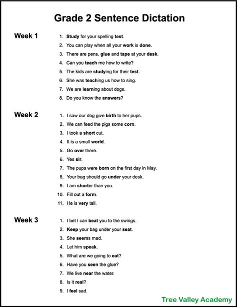 2nd Grade Spelling Weeks 1-6 2nd Grade Sentence Writing Worksheets, Sentence Dictation, Reading Sentences Grade 2, Dictation For Grade 3, Dictation Sentences First Grade, Dictation Words For Class 4, Dictation Words For Grade 1, Dictation Words, Dictation Worksheet