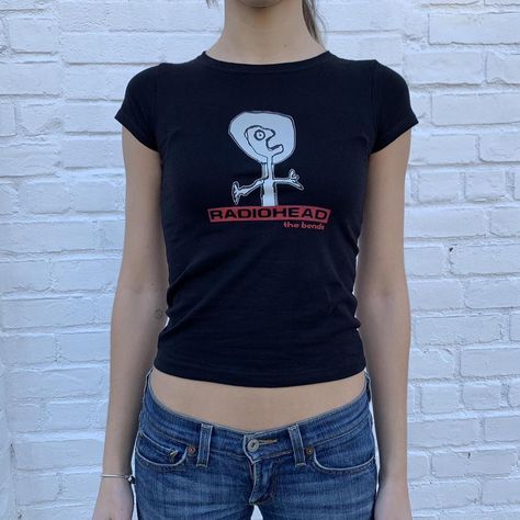 Radiohead Baby Tee Model is 5’6 and wearing a size... - Depop Radiohead Graphic Tee, Radiohead Tshirt, Radiohead Shirt, Hair Clothes, Radiohead, Vintage Tee, Fit Inspo, Band Tees, Baby Tee