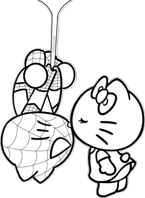 Kitty Spiderman, Boyfriend Scrapbook, Beautiful Pencil Drawings, Easy Step By Step Drawing, Baby Spiderman, Hello Kitty Colouring Pages, Spiderman Coloring, Hello Kitty Printables, Spiderman Drawing