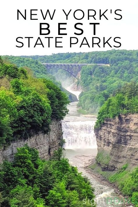 Plan your next weekend adventure! Here are the best state parks in upstate New York including spots for panoramic views, gorges, and waterfalls. Take a hike or just enjoy the fresh air and enjoy nature at its finest. Options in the Adirondacks, Ithaca, near Rochester and Buffalo, outside Albany, and along the Hudson River. Add these places to visit in NY to your travel bucket list or start planning a roadtrip! Niagara Falls State Park, New York State Parks, Niagara Falls New York, New York Vacation, Albany New York, York Travel, Best Vacation Spots, Nyc Travel, Park In New York