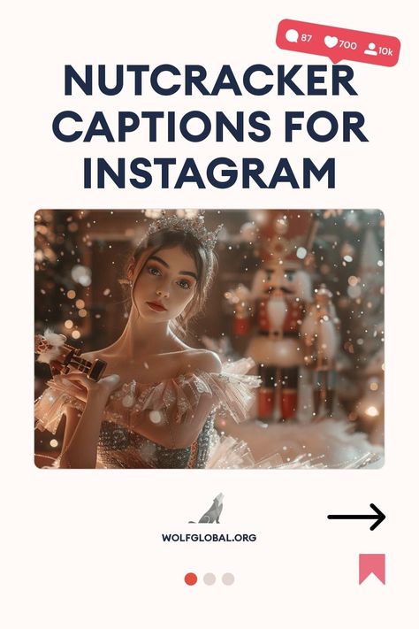 Promotional graphic for 'Nutcracker Captions for Instagram' featuring a woman holding a nutcracker, with festive background.
List of ballet-themed checklist items with emojis and a "Get 100+ More" button at the bottom.
Woman with laptop, social media engagement images, and an invitation to join a platform for likes and comments. Nutcracker Christmas Quotes, Nutcracker Captions Instagram, Ballet Captions, Nutcracker Sayings, Nutcracker Quotes, Captions For Photos, Funny Nutcracker, Fairy Quotes, Dancer Quotes