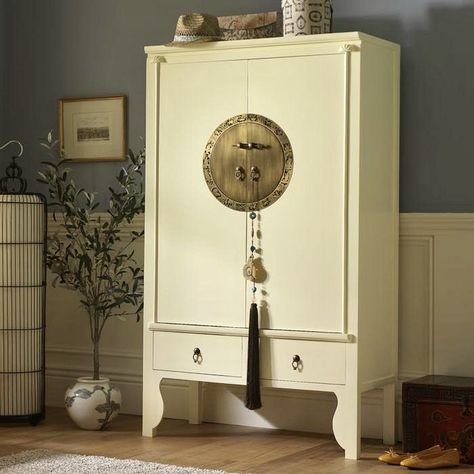 Our beautifully, handcrafted Wedding Cabinet in Cream Lacquer with delightful etched hardware.  Traditionally the cabinets would have been given as part of a Chinese bride's dowry, filled with silks, fabrics or clothes. Use today as a small wardrobe or as a statement piece in a living room.  #sale #wintersale #weddingcabinet #chinesefurniture #luxuryfurniture Chinese Furniture Living Room, Chinese Bedroom Ideas, Asian Cabinet, Wedding Cabinet, Bay Window Living Room, Spanish Home Decor, Chinese Cabinet, Classical Furniture, Asian Interior