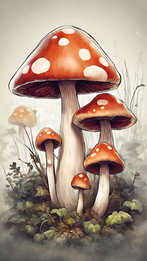 Giant Mushroom Drawing, Mushroomcore Aesthetic, Mushroom Forest Art, Fall Mushrooms, Mushroom Aesthetic, Giant Mushroom, Fungi Art, Woodland House, Butterfly Art Painting