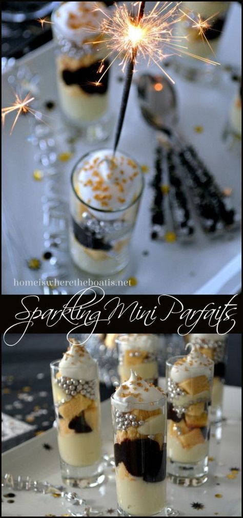 Mini Parfaits, Sylvester Party, List Of Desserts, New Years Eve Dessert, New Years Appetizers, New Year's Desserts, Dessert Shooters, New Years Eve Food, New Years Eve Dinner