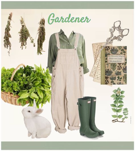 Gardener outfit ideas | Gardener Style Clothes, Working In The Garden Outfit, Gardner Aesthetic Outfit, Farming Aesthetic Outfit, Aesthetic Gardening Outfits, Plant Outfit Aesthetic, Cute Gardener Outfit, Flower Shop Owner Outfits, Farmer Clothes Aesthetic