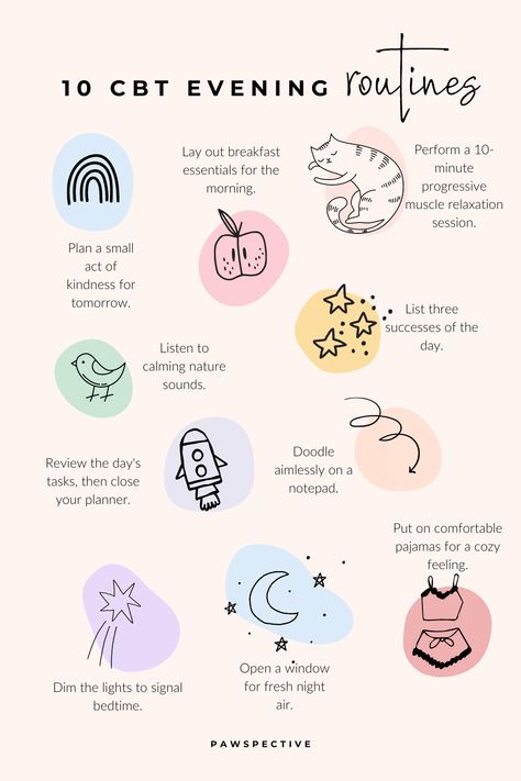 CBT evening routines are designed with the understanding that our thoughts, feelings, and behaviors are interconnected and can significantly impact sleep quality. By incorporating strategies that promote relaxation and reframe stress-inducing thoughts, these routines not only prepare the body for rest but also cultivate a mindset conducive to a restful night, aligning with CBT's approach to fostering well-being through practical, mindful actions. Evening Routines, Healthy Coping Skills, Mental Health Therapy, This Is Your Life, Art Therapy Activities, Writing Therapy, Therapy Worksheets, Therapy Tools, Mental Health Support