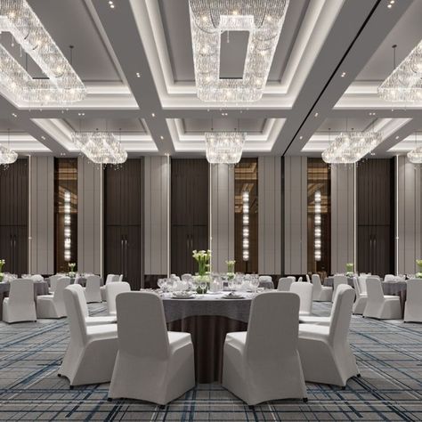 Party Hall Interior Design Luxury, Banquet Hall Design Interiors Luxury, Banquet Design, Hall Room Design, Palace Ballroom, Ballroom Design, Wedding Banquet Hall, Meeting Room Design, Fall Ceiling