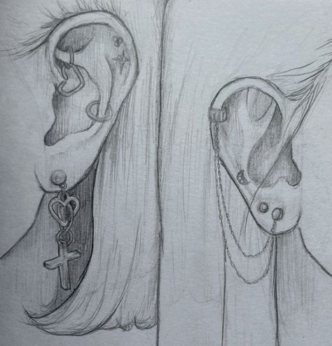 ear sketch , sketchbook drawings , art tutorials , piercings , earring aesthetic, , grunge aesthetic , dainty jewelry sketch , sketching , neyrri , heart earring , art inspiration , semi realism , realism drawing Ear Sketch, Nose Piercing Ideas, Earring Aesthetic, Earring Art, Sketch Aesthetic, Pencil Drawings For Beginners, Ear Art, Semi Realism, Mouth Drawing