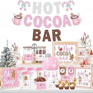 Hot Cocoa Bar Kit Pink Hot Cocoa Bar Banner Cute Gingerbread Man Sign Oh Snap Toppings Tent Cards Cup Tags Stickers for Winter Baby Shower Christmas Party Baby It's Cold Outside Decorations Pink Christmas Baby Shower Ideas, Pink Hot Cocoa, Winter Table Centerpieces, Winter Kitchen Decor, Bar Banner, Cocoa Party, Winter Kitchen, Cute Gingerbread Man, Baby Shower Christmas