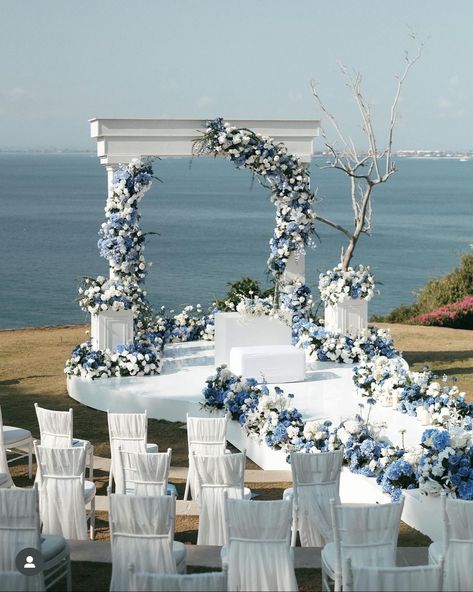 Ocean Wedding Aesthetic, Uae Wedding, Baby Blue Weddings, Blue Wedding Decorations, Dream Beach Wedding, Flower Arch, Dream Wedding Decorations, Desi Wedding Decor, Light Blue Wedding