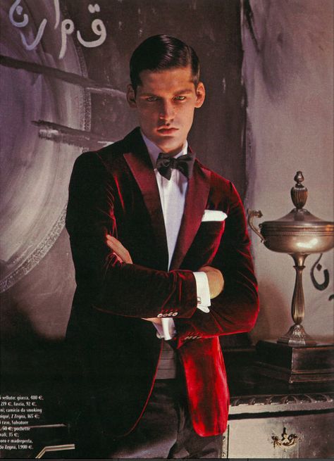 Babylon Outfit, Hollywood Suits, Old Hollywood Party, Suits For Guys, Red Velvet Suit, Snowflake Ball, Black Tie Event Dresses, Hotel Lifestyle, Mens Formalwear